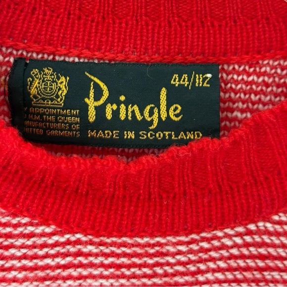 Vtg Mod Striped Geometric Wool Sweater Sz Large Red 70s 80s Pringle of Scotland - Picture 4 of 8